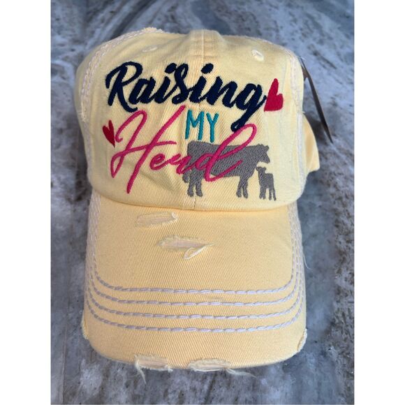Yellow Baseball Cap Monogrammed Raising My Herd #mothers day - Picture 1 of 4